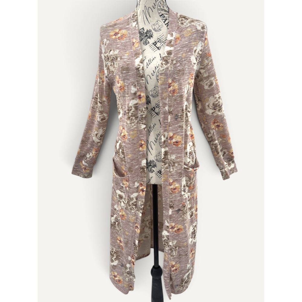 Daytrip Floral Duster Cardigan M Mauve Rose Boho Cottagecore Shabby Chic Earthy
